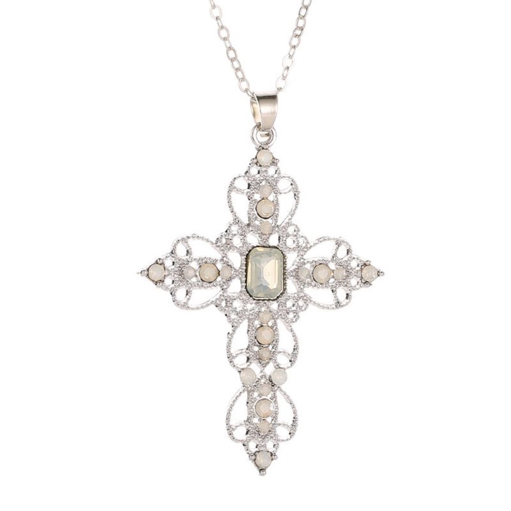 *Terina* White X Silver Fashion Cross Necklace